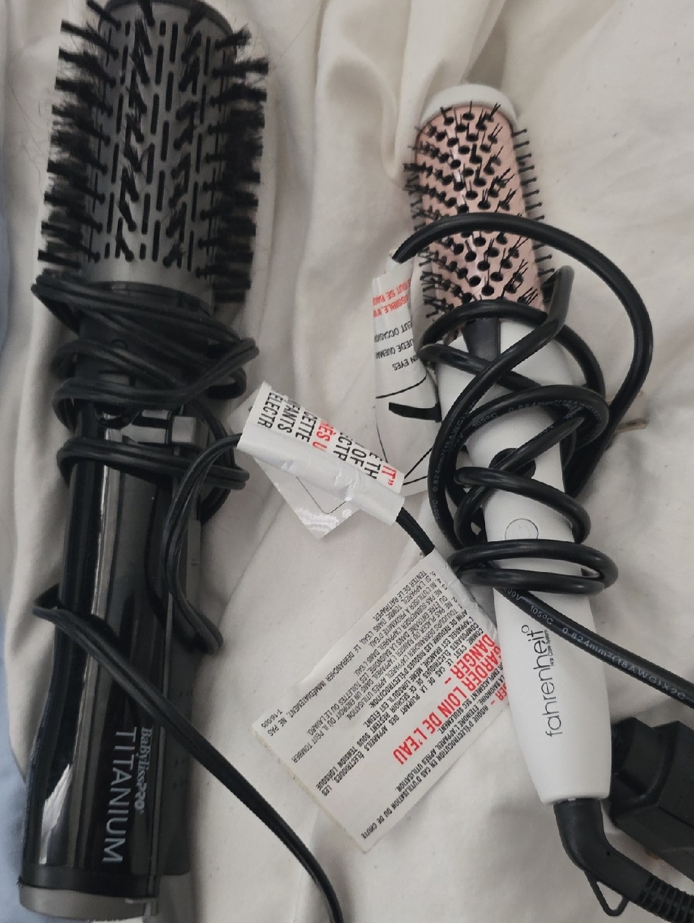 Fahrenheit Dual Hot Air Styling Brushes in Black and baby Bliss Rotating Brush
